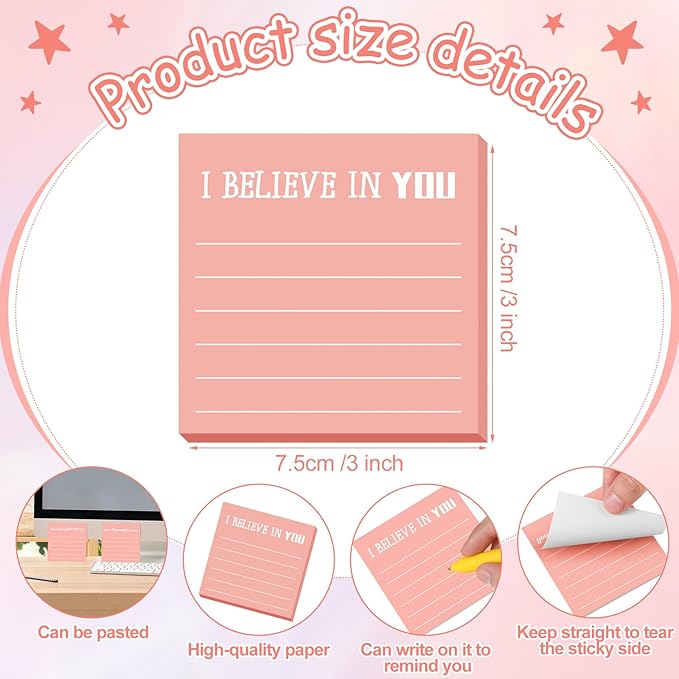 Yinder 24 Pcs Inspirational Sticky Notes Thank You Gift Motivational Sticky Note Pad Employee Appreciation Gift Bulk for Staff Coworker Teacher Nurse Office Groups 3 x 3'' (Appreciation,Pink)