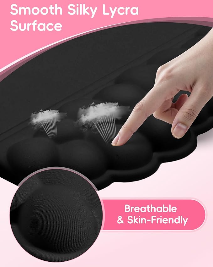 Cloud Wrist Rest Set for Keyboard and Mouse, 3-Piece Memory Foam Wrist Pad with Silky Lycra Surface, 2-in-1 Keyboard Wrist Rest & Stand, Two Typing Angles, Cute Cloud Desk Accessories (Classic Black)