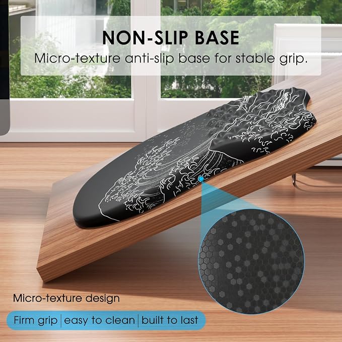 MROCO Ergonomic Mouse Pad with Wrist Support, 11.8 x 7.8 in, Black Kanagawa | Memory Foam Wrist Rest Mouse Pad, Non-Slip Base, Smooth Lycra Surface for Office & Home, Comfortable Wrist Support