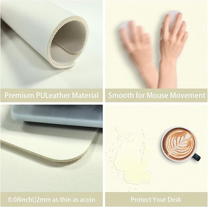 Leather Desk pad Protector, Office Mat, Large Mouse Mat, Non-Slip PU Leather Blotter, Laptop Desk Pad,Waterproof Laptop Computer Desk Keyboard Mat for Office/Work/Home/Decor (White, 25in*13in)