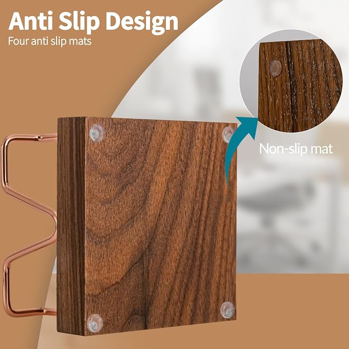 Walnut Wood Sticky Note Holder, 3 x 3 inch Self Stick Note Pad Holder, Post It Note Dispenser Desk Accessories for School and Office Desk Organizer, Rose Gold
