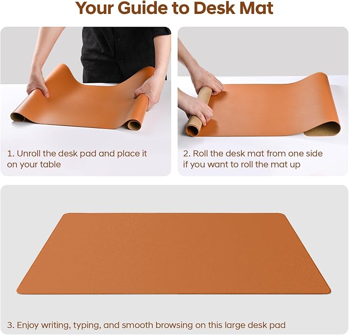 Leather Desk Pad Protector, Office Desk Mat, Large Mouse Pad, Non-Slip PU Leather Desk Blotter, Waterproof Computer Desk Writing Pad for Office and Home (Brown, 23.6" x 13.7")