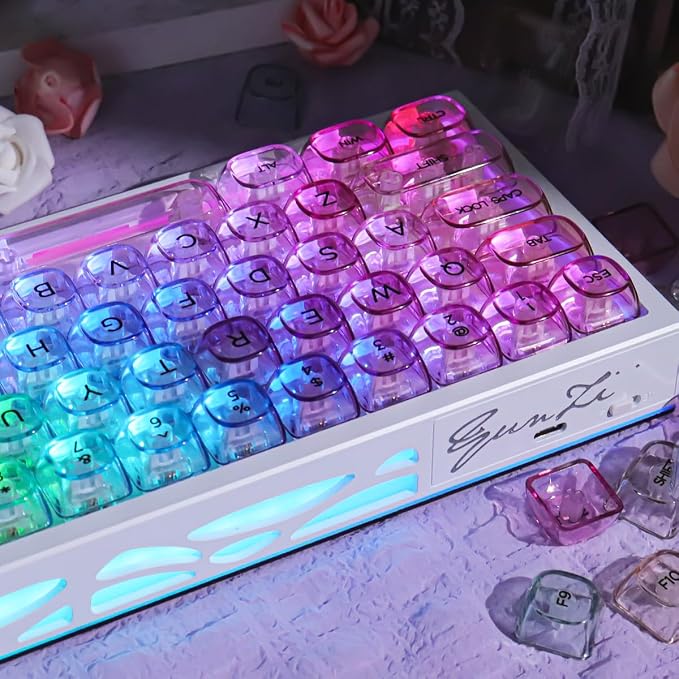 Sunzit Transparent Keycaps-Soft Color 125 Keys, MOA Profile Keycap Set, Custom Minimalist Style Keycaps, Fully Backlit Key Cap for MX Switches Mechanical Keyboard