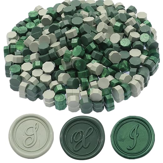 Wax Seal Kit with Warmer, ONWINPOR 300pcs Sealing Wax Beads Olive Sage Green in 3 Colors, Non-Slip Spoon, Candles for Envelopes, Stamp Letter Seal,Wedding Invitations (Green Mixed)