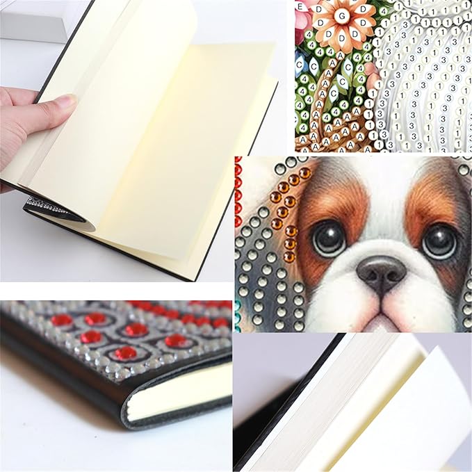 FRANDEK Diamond Art Painting Notebook Kit, Plaid Dog A5 DIY Journal with 50 Blank Pages, Crystal Rhinestone Cover with Waterproof Canvas, Beginner Craft Set with Full Tools for Adults
