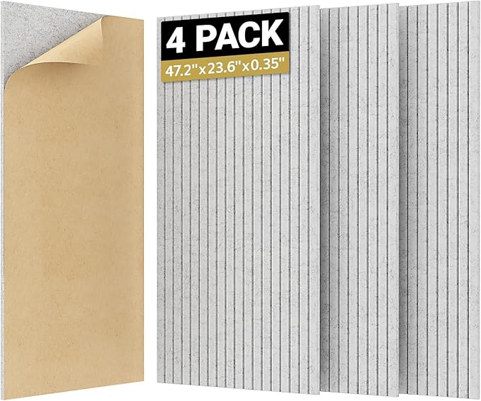 TONOR 4 Pack Large Acoustic Panels,47.2" X 23.6" X 0.35" Acoustical Wall Panel, Self-Adhesive Sound Proof Panels, Decorative Soundproof Wall Panels for Echo Absorption for Home Studio Office, Grey
