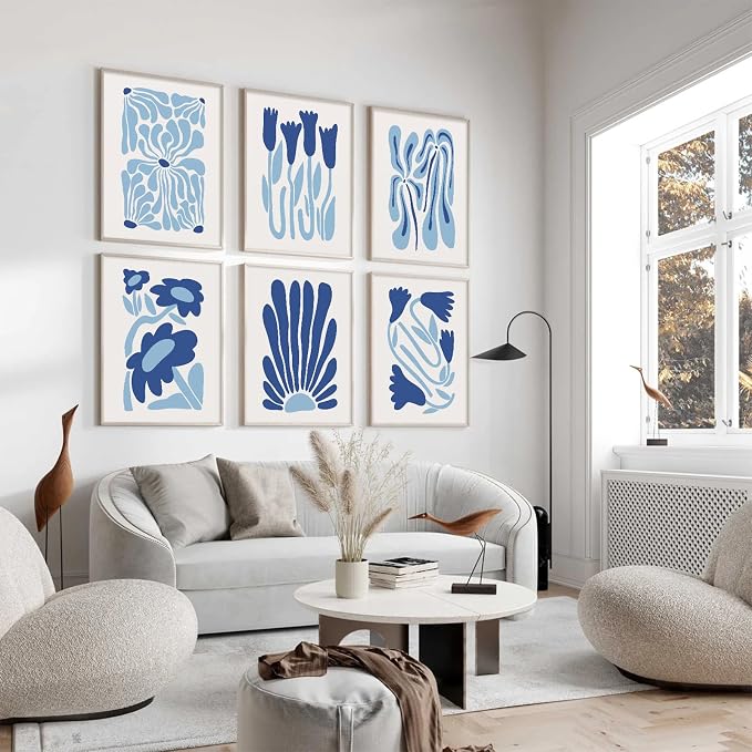 Youillne Matisse Flower Wall Art Prints Blue Abstract Wall Decor Aesthetic Canvas Wall Art Picasso Gallery Posters Matisse Preppy Pictures Flower Paintings for Bathroom 12x16 Inch Unframed Set of 6
