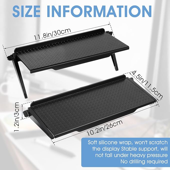 6 Pieces TV Top Screen Shelf Adjustable Monitor Shelf Plastic TV Video Game Storage Game Console Black Router Stand Audio Video Shelving for Media Boxes Router(11.8 x 4.5 inch)