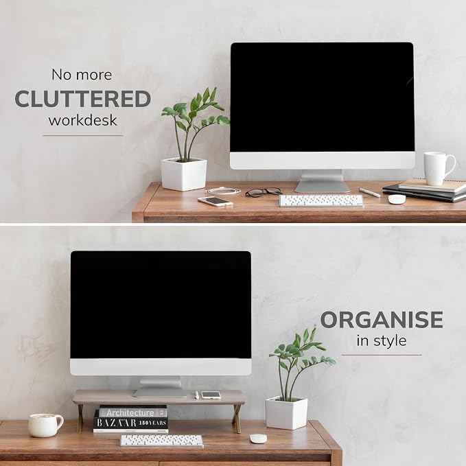 Anji Mountain Monitor Stand - Desktop Organizer & Laptop Riser, Ergonomic Monitor Riser, Space-Saving Monitor Stand for Desk, Durable Construction, Easy Assembly, Ideal for Home & Office,Biscotti