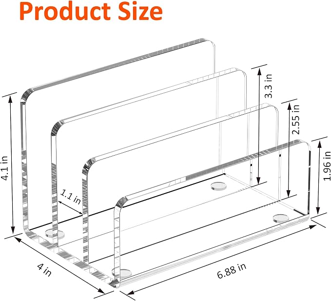 FUCDTEFC Mail Organizer Countertop, 3 Section Clear Acrylic Small File Holders Letter Organizer for Desk, Modern Filing Accessories for Document, Office, Home, School | Vertical, Envelope, Lightweight, Countertop, Bill Holding, Sorter, Letter Invoice, ...