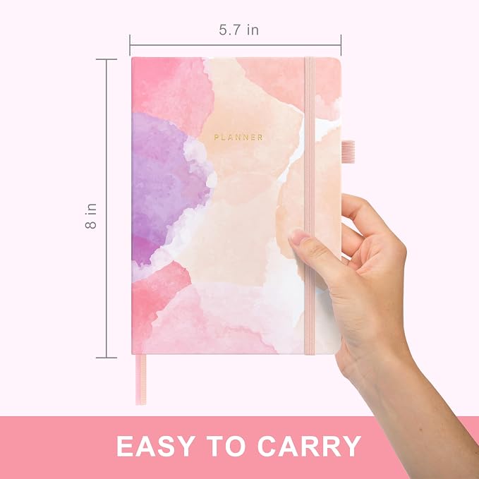 And Per Se Undated Planner, Weekly & Monthly Planner with Goal & Habit Tracker, A5 Leather Hardcover Productivity Journal for Academic Year (Blush Watercolor)