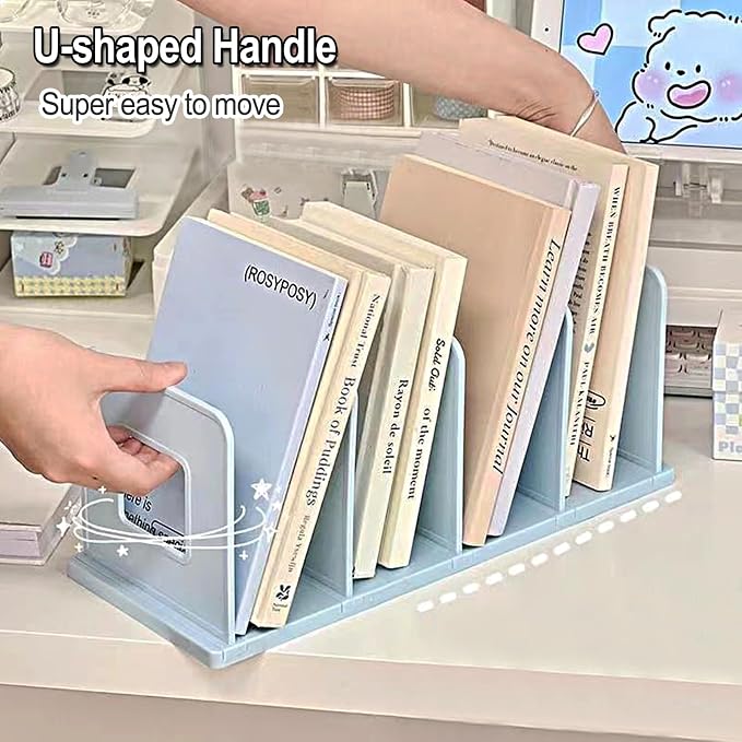 Lemical 4-Section Vertical Desk Organizer, Detachable Desktop File Sorter, Document & Magazine Holder for Office, Home, School & Dorm (Blue)
