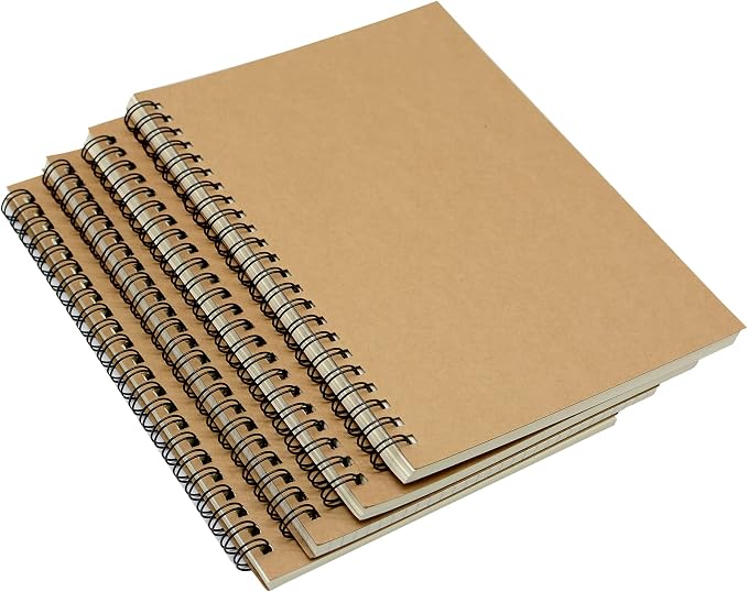 Yansanido Spiral Notebook, 4 Pcs A5 Brown Craft Softcover 8mm Ruled 60 Sheets -120 Pages Journals for Study and Notes (4PCS Brown Lined)