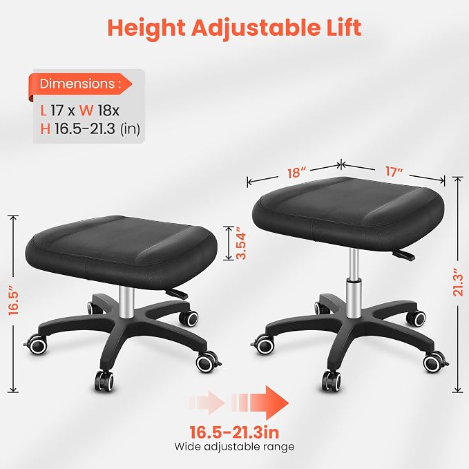 TASALON Adjustable Height Rolling Footrest Stool with Lockable 360° Wheels | Multi-use rest ottoman suitable for home, office workstation and video gaming scenarios