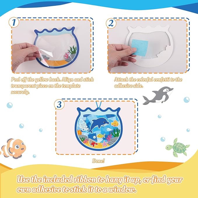 42PCS Summer Activities Crafts Bulk: Sea Animal Ocean Scene Paper Suncatchers, Under the Sea Party Fish Stickers DIY Kit School Classroom Decorations, Window Stained Glass Effect Art Supplies
