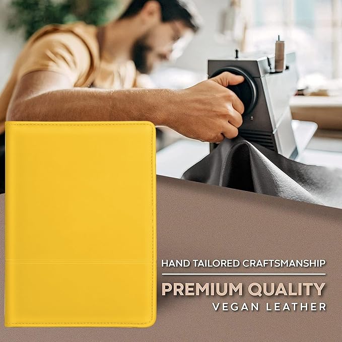 Classic Padfolio/Junior Portfolio Folder Case, Business A5 Binder Organizer Notepad for Men Women, 5 x 8 Writing Pad Included, Yellow