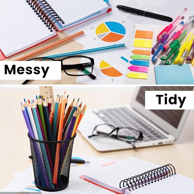 QYH Mesh Pencil Holder for Desk 6 Pack, Metal Pen Cup Black | Pen Holder for Desk, Desk Organizer for Office, Business, School & Home