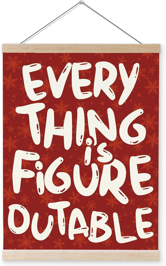 YQDEJ Everything is Figureoutable Red Christmas Inspirational Wall Art Poster Hanger Frame, Red Positive Affirmations Christmas Wall Decor, Motivational Wall Art for Home Office Classroom, 12x16 Inch