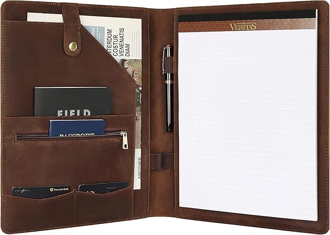 Personalized Leather Portfolio for Men, Engraved Leather Clipboard Portfolio Binder, Custom Leather Legal Pad Padfolio, Christmas Gift for His/Her (Notepad, Khaki-Standard)