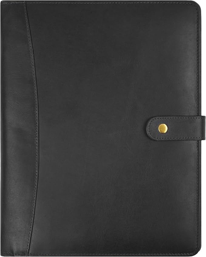 Leather Resume Portfolio Folder for Interview, Professional Padfolio Organizer Binder A4, Graduation & New Job Gift for Men Women – Black