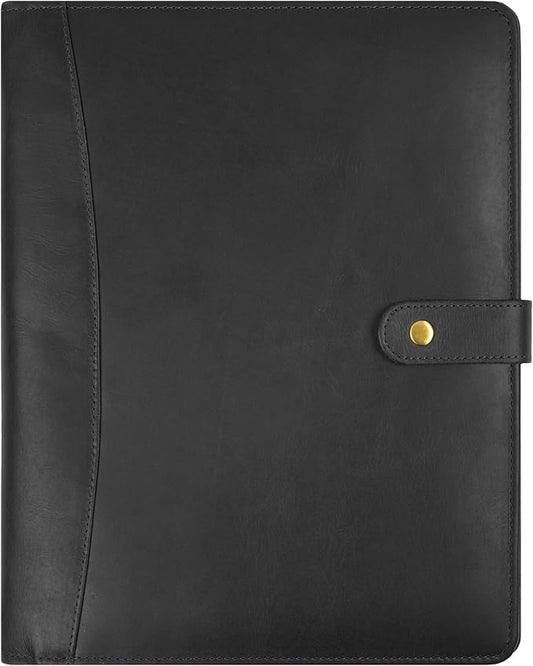 Leather Resume Portfolio Folder for Interview, Professional Padfolio Organizer Binder A4, Graduation & New Job Gift for Men Women – Black