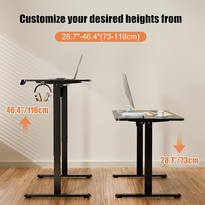 63"x24" Standing Desk, Height Adjustable Sit-Stand Home Office, Black | Electric Adjustable Standing Desk, Sit to Stand Computer Office Desk with Splice Board, Memory Preset, Lifts 28.7''-46.5"