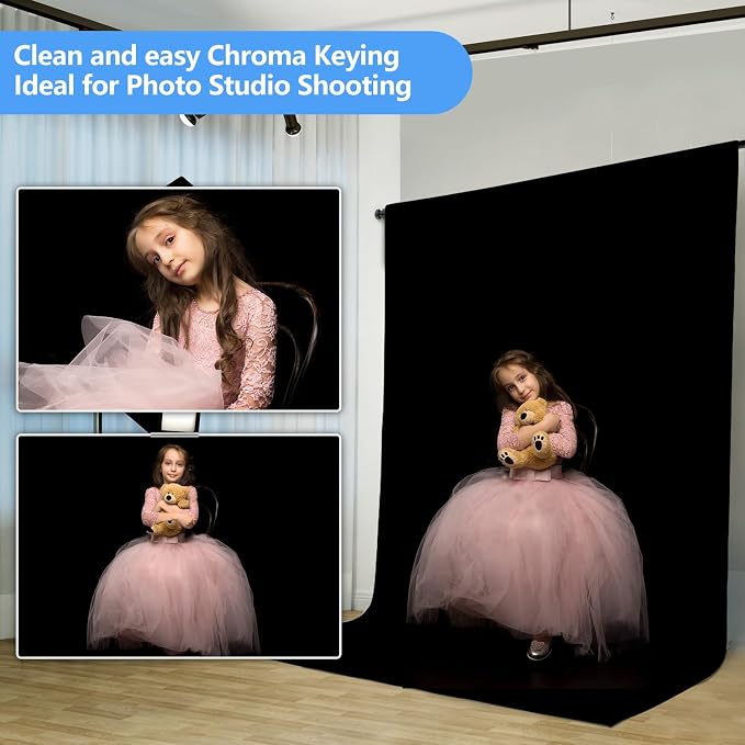 Hemmotop 5x7 ft Black Photo Backdrop Curtain for Photoshoot, Birthday Party | Polyester Black Back Drop Background Cloth Fabric for Video Recording, Pet Photography, Baby Shower, Graduation, Halloween