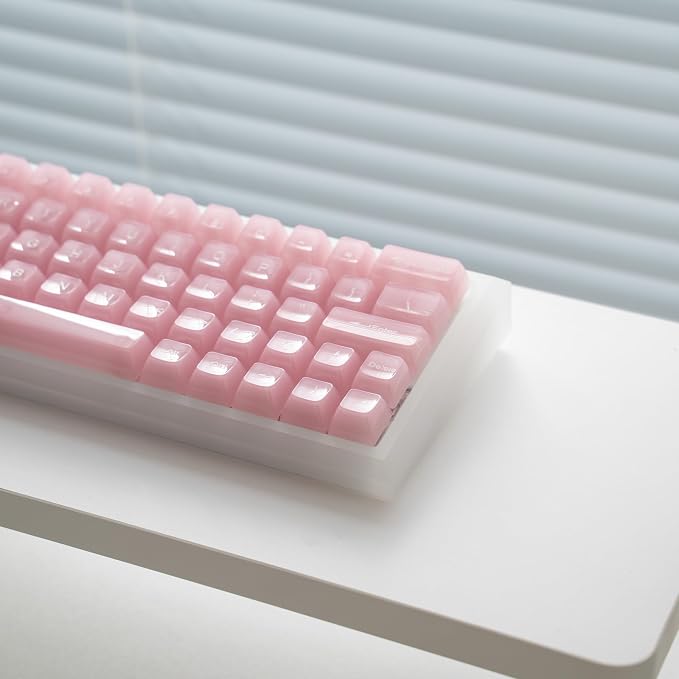 Crystal Transparent Clear Keycaps Jelly, Pink MDA Profile, 115 Keys Cute Custom Set for Cherry MX, Mechanical Gaming Keyboards, RGB Compatible (Pink)