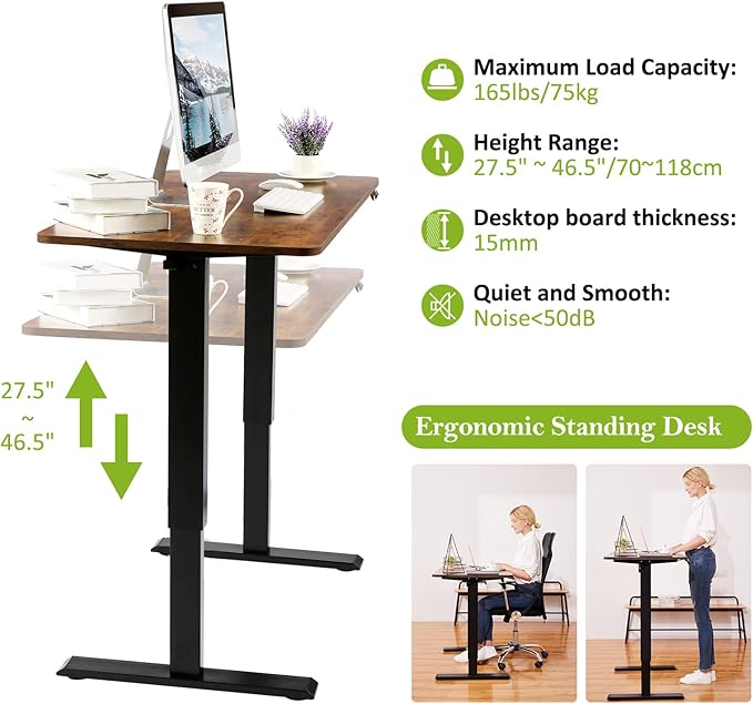 farexon 55 x 24 Electric Standing Desk Adjustable Height with Charging Station, Stand up Desk with Wheels,Outlets, Mouse Pad, Preset Heights Home Office Gaming Computer Workstations Table（Brown）