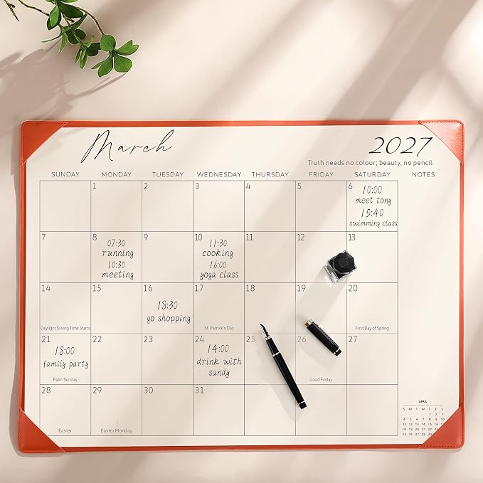 Gannyfer Large Desk Calendar 2026-2027 with Desktop Mat, Simplified 22" x 17" Desktop Pad Calendar, 18 Month Table Calendar from Jul 2026 to Dec 2027 (Orange Color)