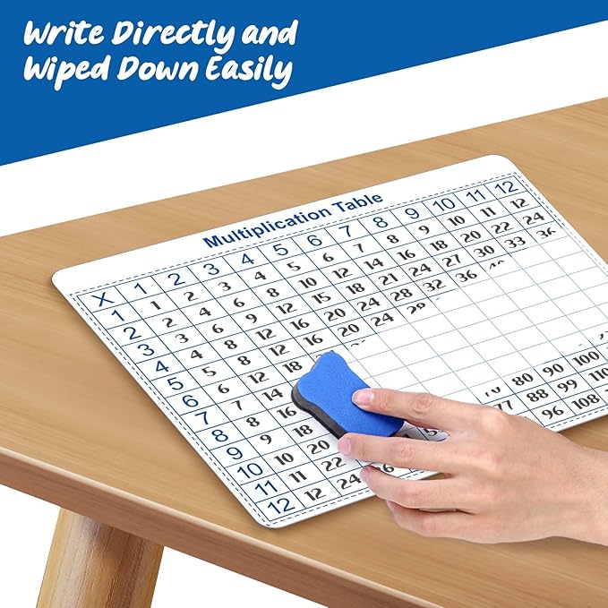Multiplication Master Kit - 3 Pack Double Sided Dry Erase Math Whiteboards & Times Table Chart | 9"x12" Multiplication Division Boards + 8"x11" Multiplication Table | Classroom Homeschool Supplies