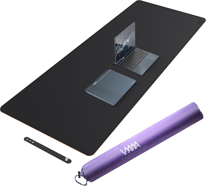 Vyaaa Leather Desk Mat, 63" x 24" Extra Large Desk Pad, Oversized Mouse Pad,Non-Slip Office Desk Pad, Waterproof Desk Blotter for Office and Home (Black)