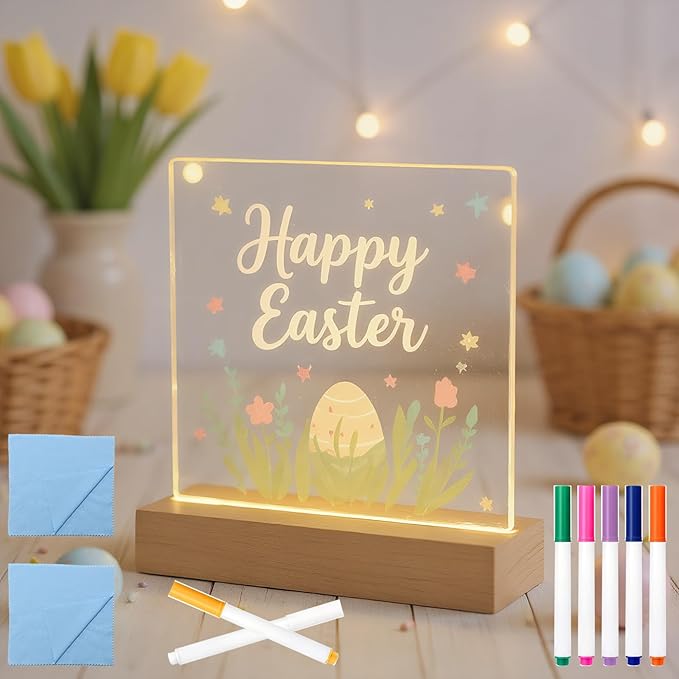 5.9 x 5.9 Inch Warm LED Message Memo Note Board with Colors, Clear Acrylic Desktop Light Up Dry Erase Drawing Writing Board with Stand