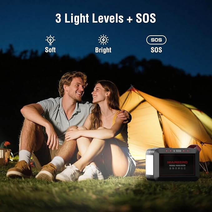 Portable Power Station 300W MARBERO 237Wh Camping Solar Generator Backup Lithium Battery with Pure Sine Wave 110V AC Outlet, USB C, USB A, DC for Outdoors Camping CPAP Home Blackout Emergency