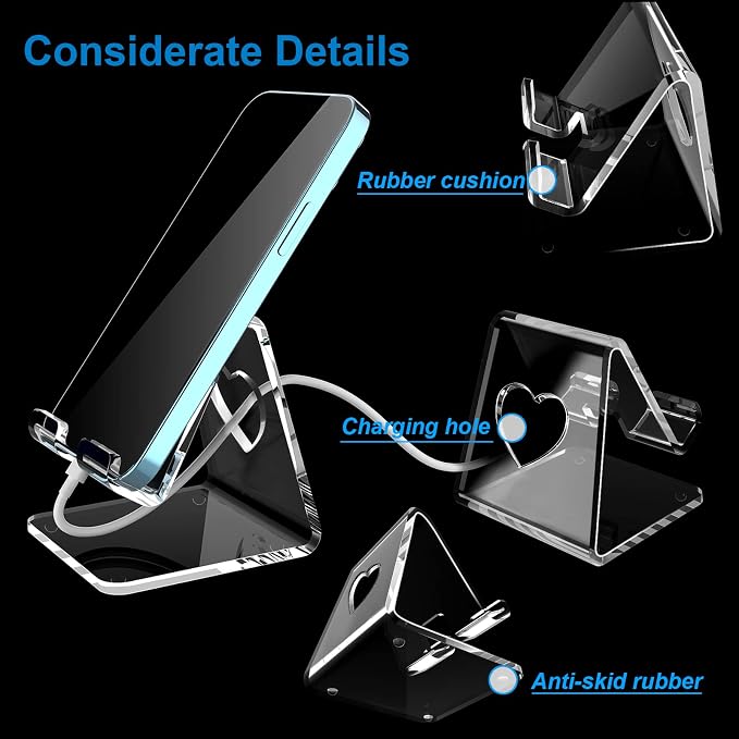 Crpich Acrylic Cell Phone Stand, Portable Phone Holder, Clear Phone Stand for Desk, Compatible with Phone16 15 14 13 Pro Max Mini 12 11 SE, Switch, Android Smartphone, Pad, Tablet, Desk Accessories