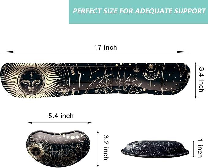 Keyboard Wrist Rest Mouse Wrist Support Set, Memory Foam Wrist Rest Pad for Computer Laptop Keyboard Mouse, Ergonomic Wrist Cushion Support for Typing Pain Relief, Gaming Home Office, Moon Phase