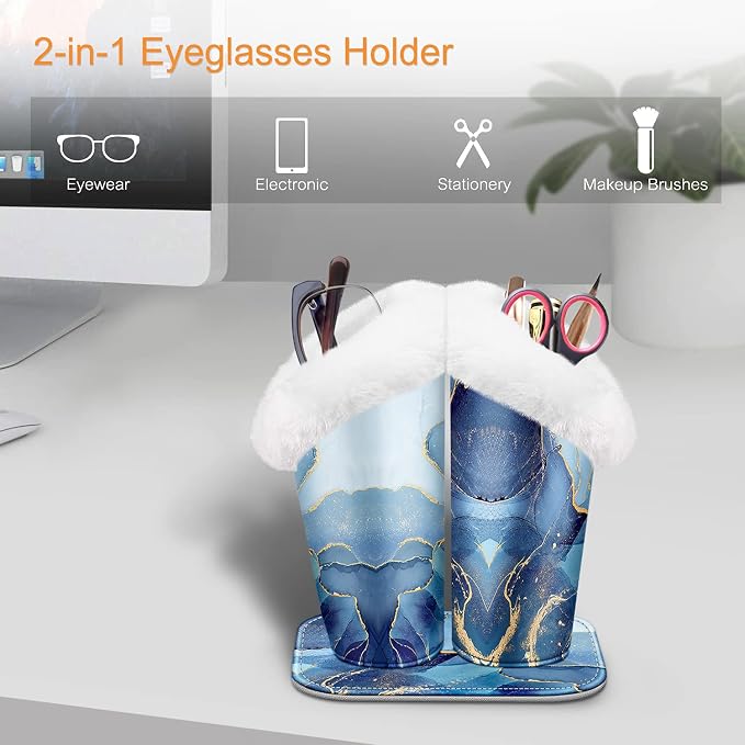 FINTIE Plush Lined Double Eyeglasses Holder with Magnetic Base for Desk | Soft Plush Lining, Glasses Stand Case For Nightstand / Bedside, Office Desktop Organizer, Small Item Storage