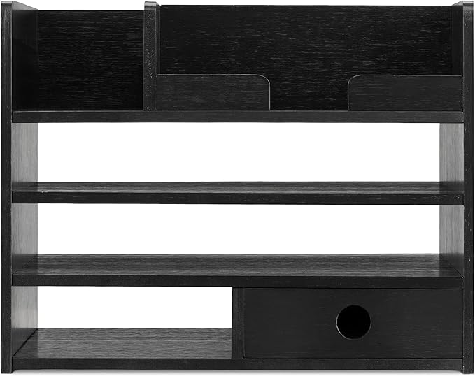 Navaris Bamboo Desk Organizer - Desktop Table Storage Drawers and Compartments for Organizing Stationery, Documents, Files, Office Accessories - Black
