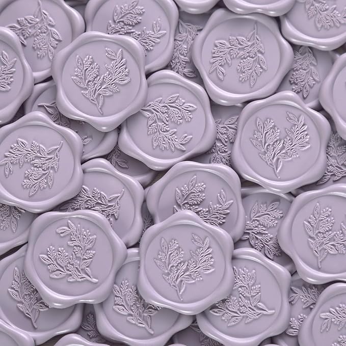 UNIQOOO Wax Seal Stickers - Eucalyptus Wedding Invitation Envelope Seal Stickers, 50 Pcs Self- Adhesive Mauve Stickers, Perfect for Invitation, Christmas, Gift Wrapping, Party
