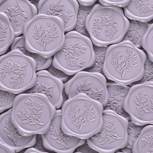 UNIQOOO Wax Seal Stickers - Eucalyptus Wedding Invitation Envelope Seal Stickers, 50 Pcs Self- Adhesive Mauve Stickers, Perfect for Invitation, Christmas, Gift Wrapping, Party