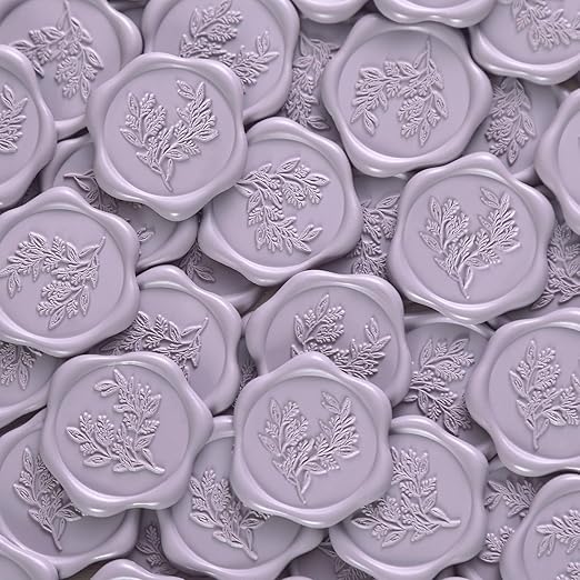 UNIQOOO Wax Seal Stickers - Eucalyptus Wedding Invitation Envelope Seal Stickers, 50 Pcs Self- Adhesive Mauve Stickers, Perfect for Invitation, Christmas, Gift Wrapping, Party