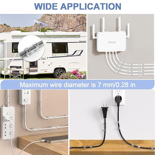 Adhesive Cable Wire Clips Clear (20 PCS) with Screw Holes - Strong Sticky or Screw-Mountable Cord Holders for Wall, Under Desk, Car, PC & Ethernet Cords, Indoor/Outdoor Christmas Lights Organizer