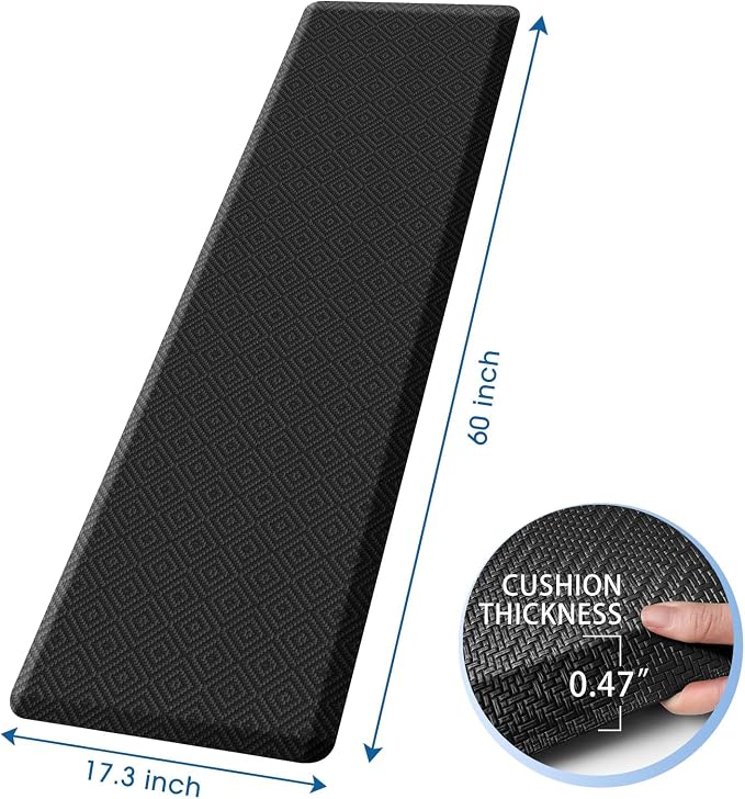 Mattitude Kitchen Mat Cushioned Anti-Fatigue Floor Mat Water Resistant Non-Slip Mats and Rugs Standing and Comfort Desk Mats for House Sink Office Laundry (Black, 17.3"x60")