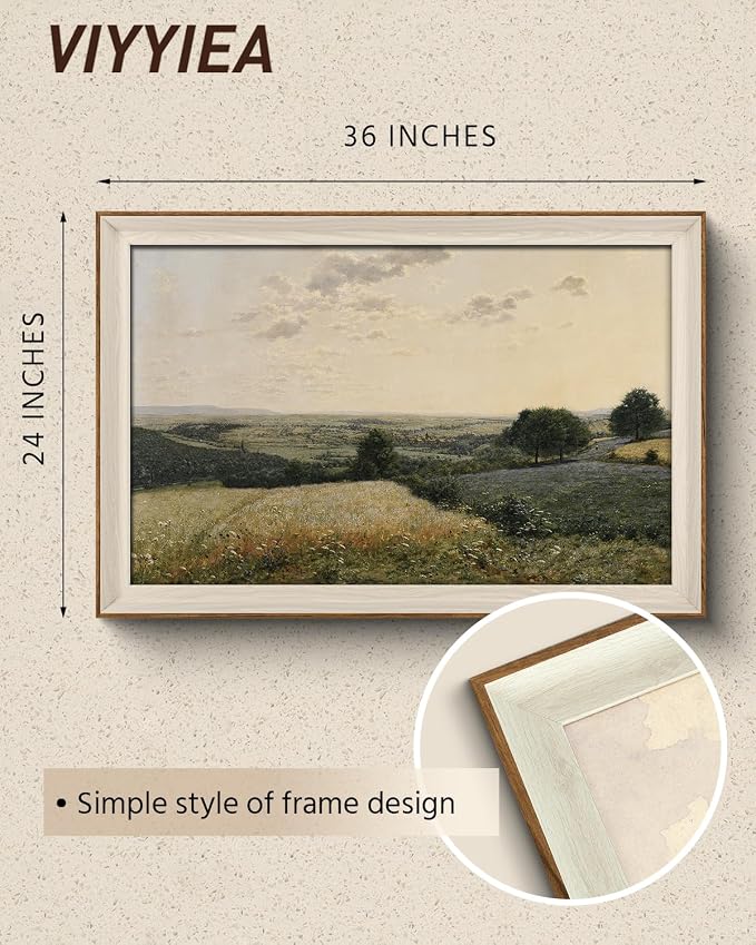 VIYYIEA Framed Canvas Wall Art, Landscape Wall Art for Living Room, Vintage Natural Oil Painting Picture, Beautiful Scenery Home Decor, Bathroom Wall Decor -【Summer Landscape】-(24"x36")