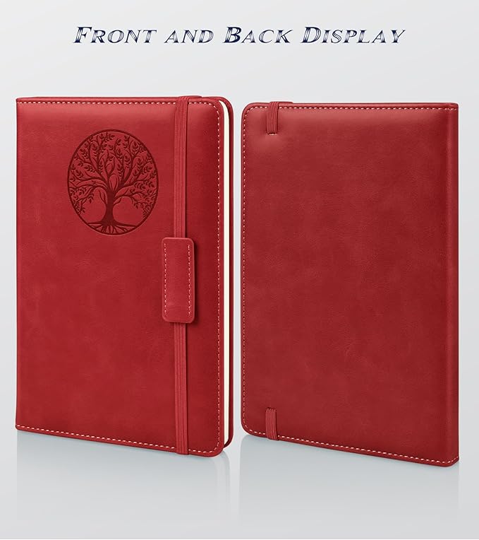 Biuwory Dotted Journal Notebook for Women Men, 140 Pages Hardcover Dot Grid Notebooks for Work, School & Travel, Leather Journals for Writing, Bullet Journaling 5.7"×8.3" (Winered)