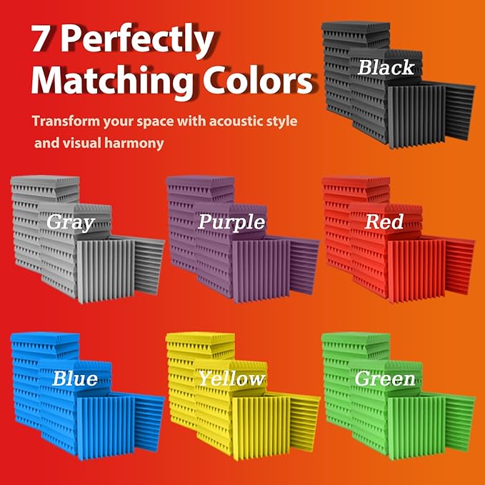 24 Pack Acoustic Panels – Sound Proof Foam Panels for Wall 12"x12"x2", Flame Retardant Wedge Acoustic Foam, High-Density Sound Absorbing Panels for Home Studio(Purple, 2" Thick 24 Pack)