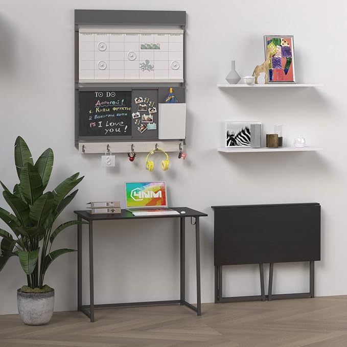 4NM 31.5" Small Folding Desk, Foldable Computer Home Office Desk, Study Writing Table for Small Space Saving Bedroom, Easy Assembly - All Black