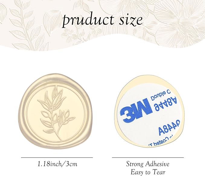 50Pcs Ivory White Self-Adhesive Wax Seal Stickers Wedding, Olive Branch Style Wax Seal Perfect for Wedding Invitation or Envelope Good Adhesion and Easy to Use