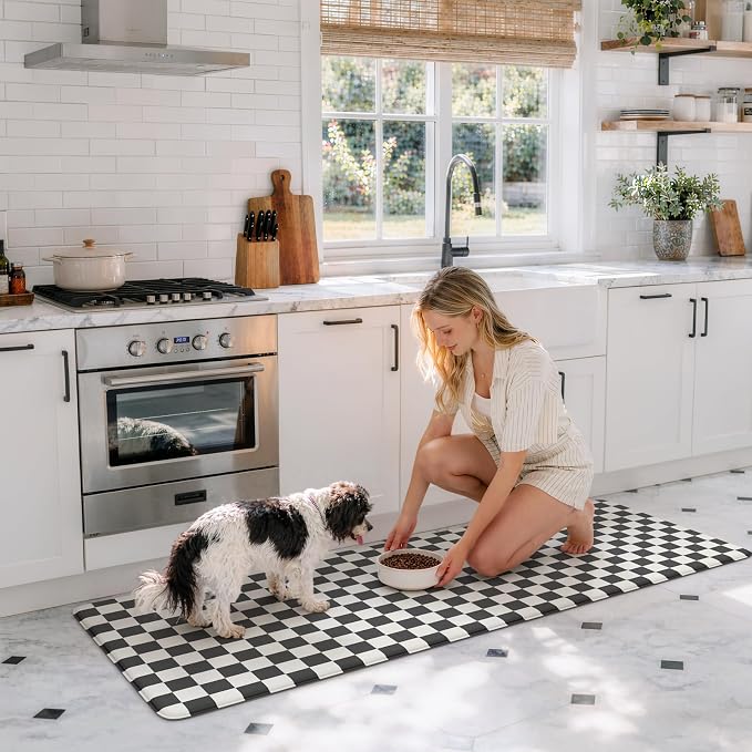 KIMODE Anti Fatigue Kitchen Mats for Floor, Cushioned Kitchen Floor Mats | 24"x59" Black and White Runner Rugs for Kitchen Floor,Checkered Laundry Room Rug,Comfort Standing Mat for Office Summer Decor