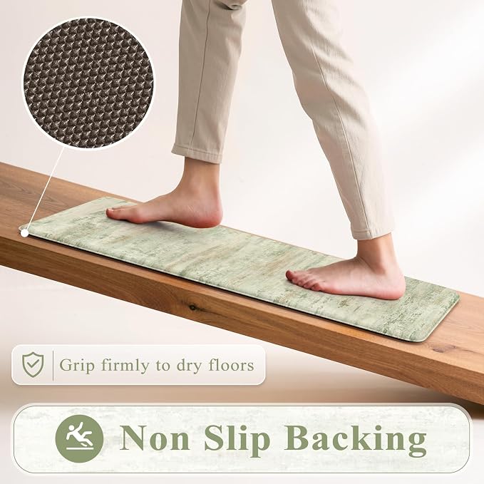 KIMODE Kitchen Mats for Floor, Light Green Aabstract Kitchen Rugs Sets of 2 | Anti Fatigue Mats for Kitchen Floor, Cushioned Kitchen Floor Mats,Comfort Bathroom Rugs for Sink Laundry Room 17"x47"+17"x29"